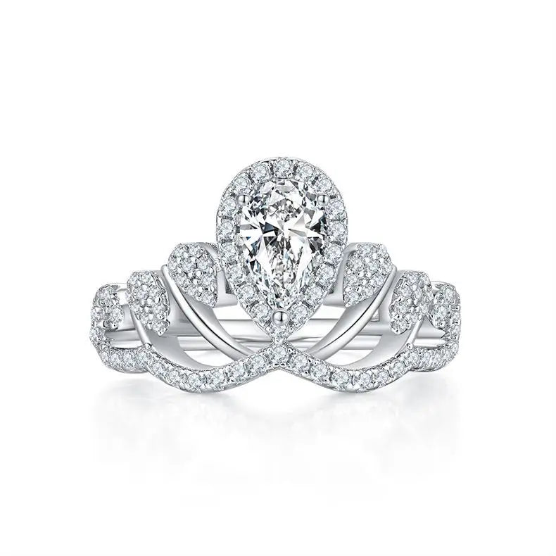 Hypoallergenic 925 Silver Pear-Shaped Moissanite Engagement Ring, Certified with Gift Box, Ideal for Valentine's Day