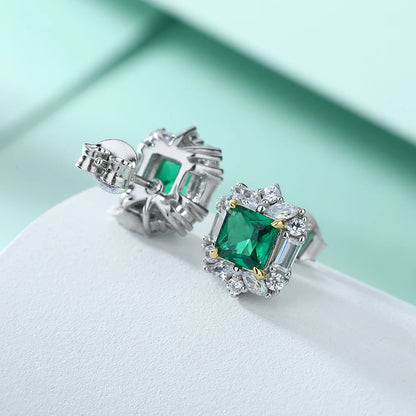 Luxury Silver Jewelry Cushion Cut 5*5mm Emerald Initial Gemstone 925 Sterling SIlver Earring Studs for Women