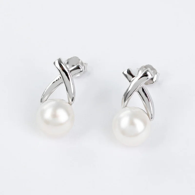 Latest Design Fine jewelry Classic S925 Sterling Silver Freshwater Pearl stud earrings for Women & Girls Wedding Gift