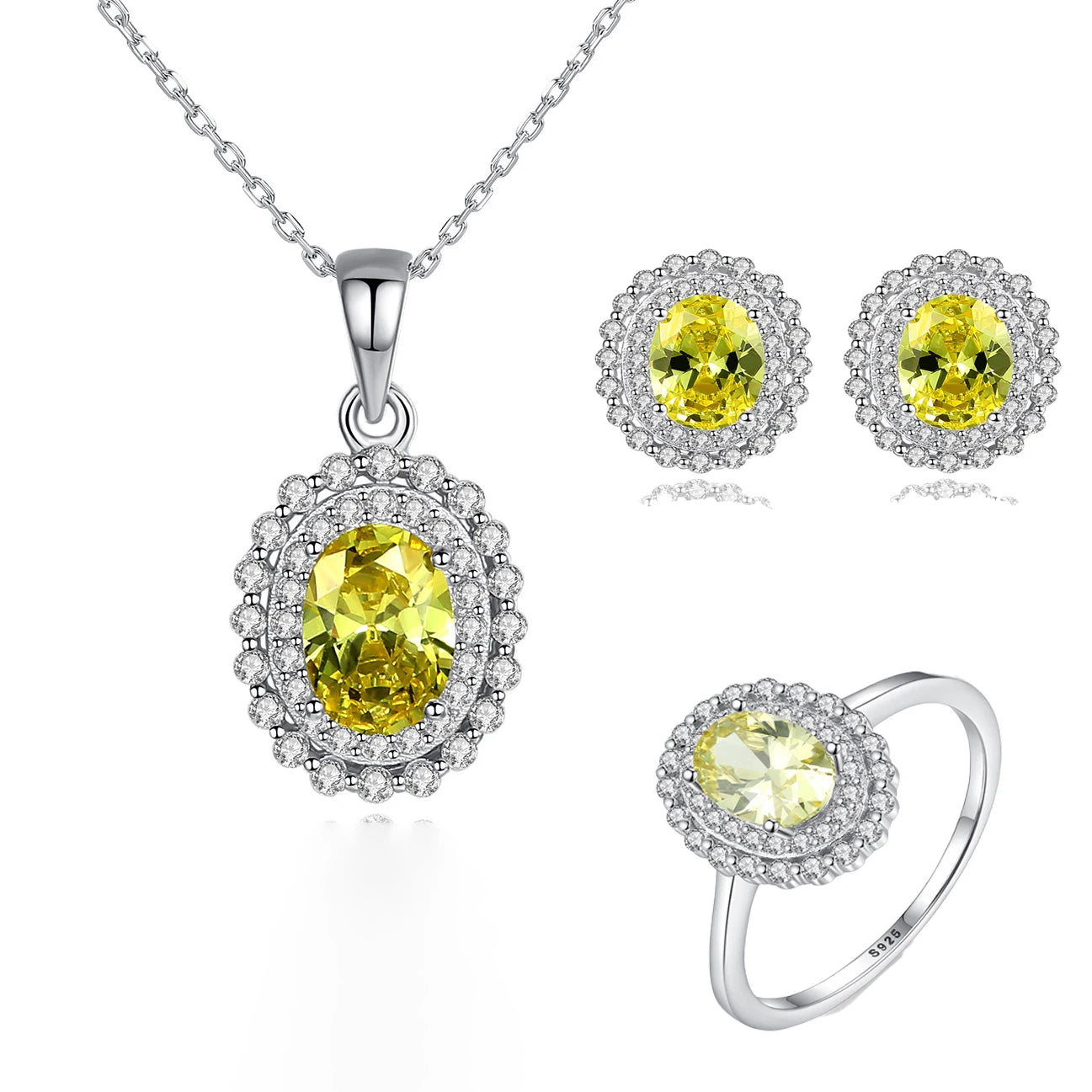 Jewelry Set 925 Sterling Silver Women Jewelry Colorful Stone Ring Necklace Earring Rhodium Plated Jewelry Sets