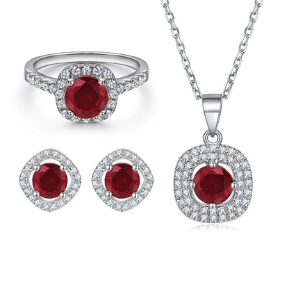 Silver Jewelry Set Women Jewelry Colorful Stone Ring Necklace Earring Non Tarnish Gold Plated Jewelry Sets