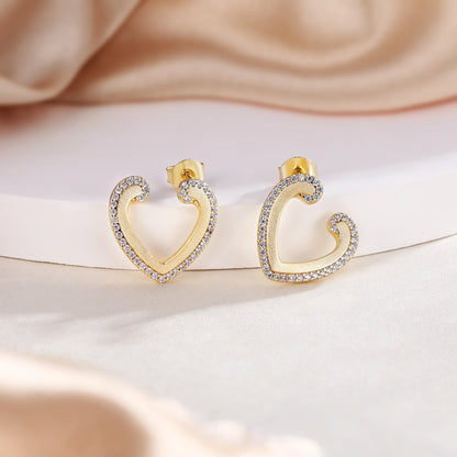 Classic heart dangling gold plated 18k jewelry earrings zirconia day gift women stud earrings 925 sterling silver