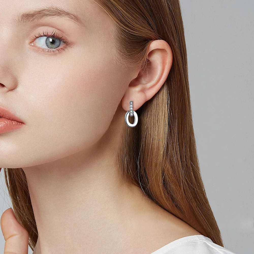 Fashion Silver Jewelry Asymmetric Original Design Hoop Earrings Non Allergic Jewelry Real Silver Earring Studs for Women