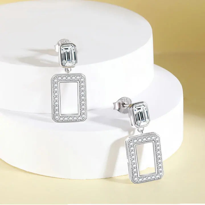 Fashion Dainty Sterling Silver Vintage Earring Women White Gold Plated Cubic Zirconia Earrings