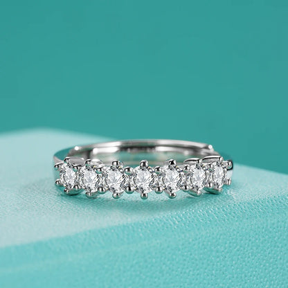 Jeweller Buy 925 Sterling Silver Moissanite Diamond Ring With 7 Round Brilliant Cut Gemstones