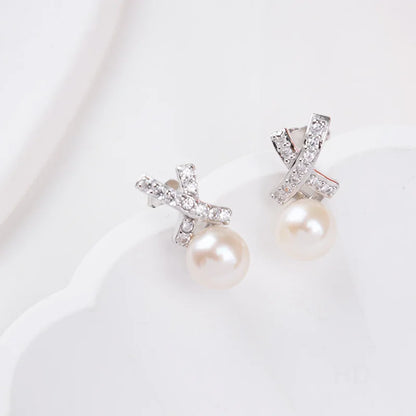 High quality multi cubic zirconia zircon lady woman wedding 925 sterling silver freshwater pearl post stud earrings