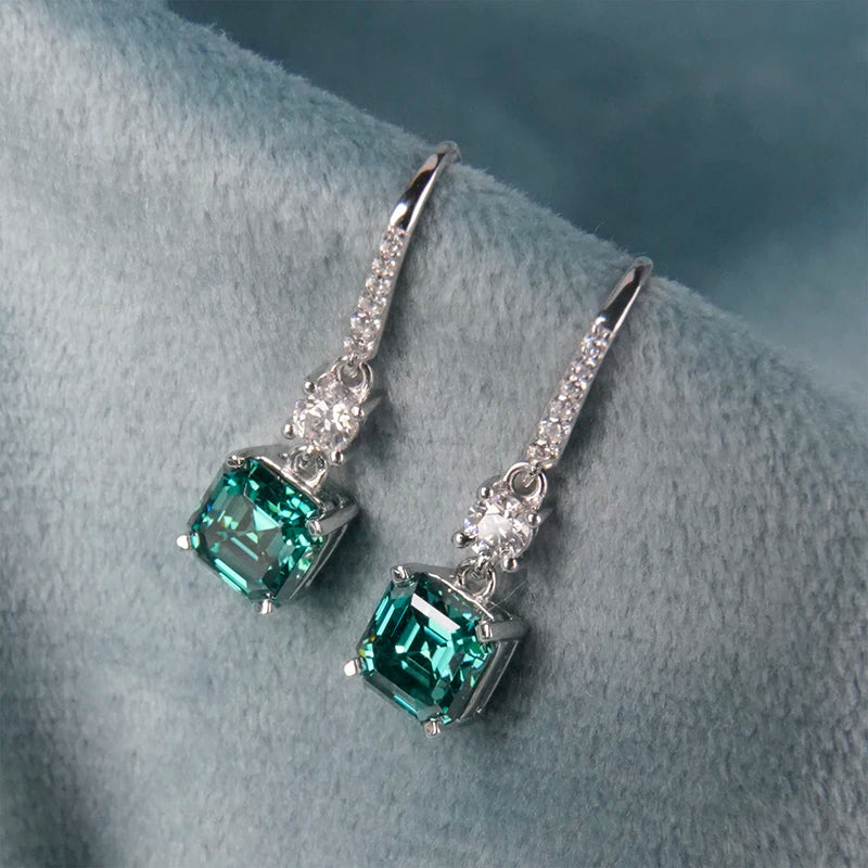 Jeweller Buy Asscher Cut Green Moissanite Earrings New Design 925 Sterling Silver Unisex Ladies & Men's Earhooks for Parties or Gifts