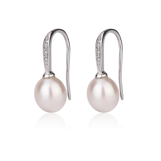 Custom luxury fish hook 925 sterling silver freshwater cultured pearl earrings with diamonds