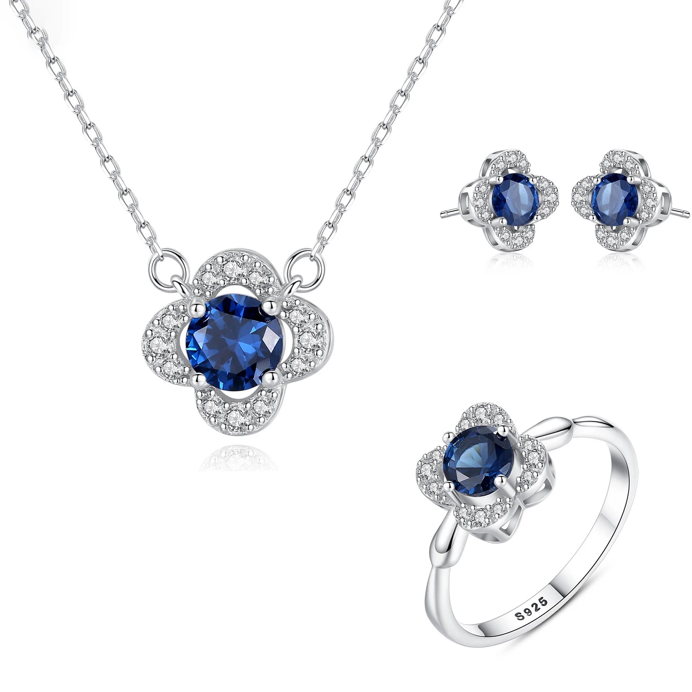 Jewelry Set 925 Sterling Silver Women Jewelry Zircon Stone Ring Necklace Earring Non Tarnish Rhodium Plated Jewelry Sets