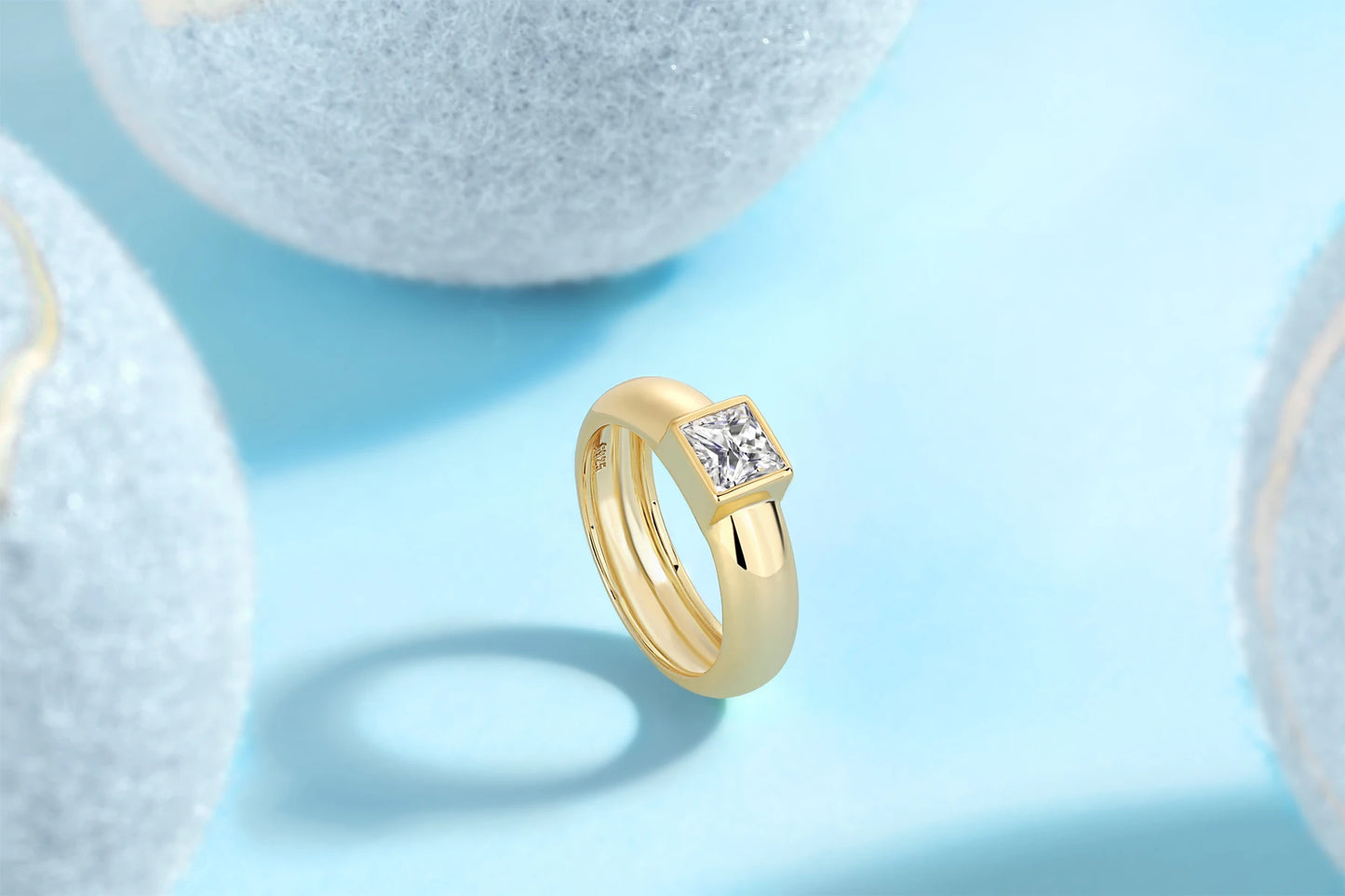 Gold-Plated S925 Silver Square Moissanite Ring - Elegant Statement Jewelry, Luxury Design, Perfect for Engagements