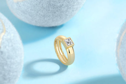 Gold-Plated S925 Silver Square Moissanite Ring - Elegant Statement Jewelry, Luxury Design, Perfect for Engagements
