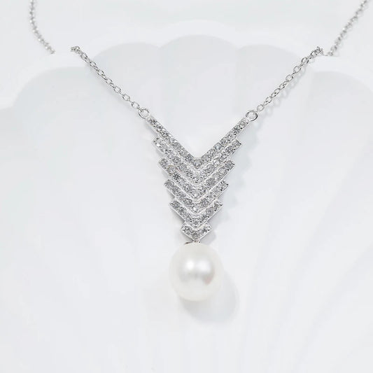 925 silver fashion jewelry women cubic zirconia zircon pearl pendant necklace with pendant charms