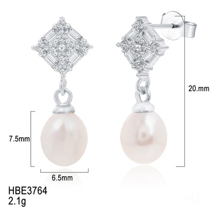luxury 925 Silver Freshwater pearl earring ladies fashion drop pendant earrings Rhodium Plated  Engagement Women  Stud Earrings