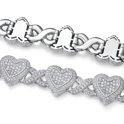 S925 Silver Moissanite Hip Hop Jewelry - Heart Bracelet, Perfect Birthday & Holiday Gift for Him or Her, Ideal for Parties