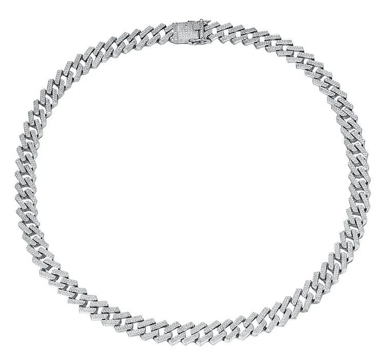 Trendy Hip Hop full diamond 8mm 10mm Cuban chain link 925 Sterling silver Cuban necklace