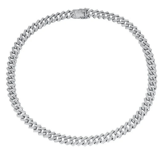 Trendy Hip Hop full diamond 8mm 10mm Cuban chain link 925 Sterling silver Cuban necklace