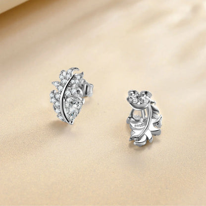 Cubic Zirconia Flower Stud Earrings Rhodium Plated Leaf Earrings Women 925 Silver Small Stud Earrings