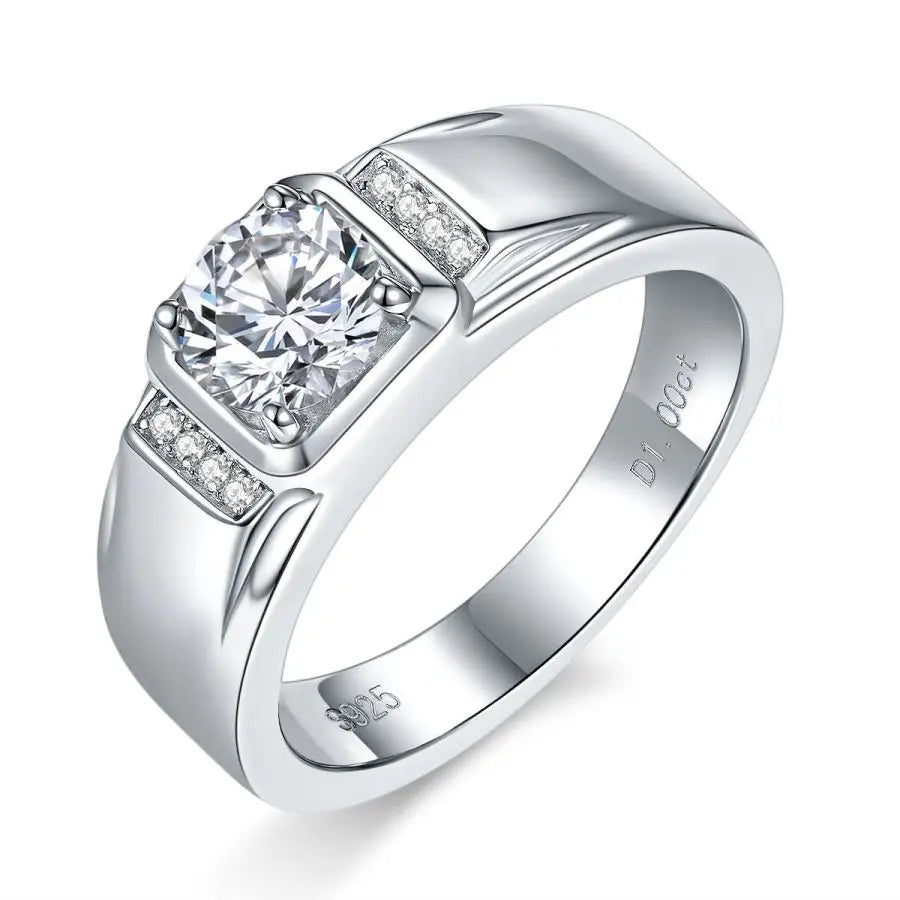 1 Carat Moissanite S925 Silver Men's Ring - Elegant High-End Wedding Band, Gift for Business & Events