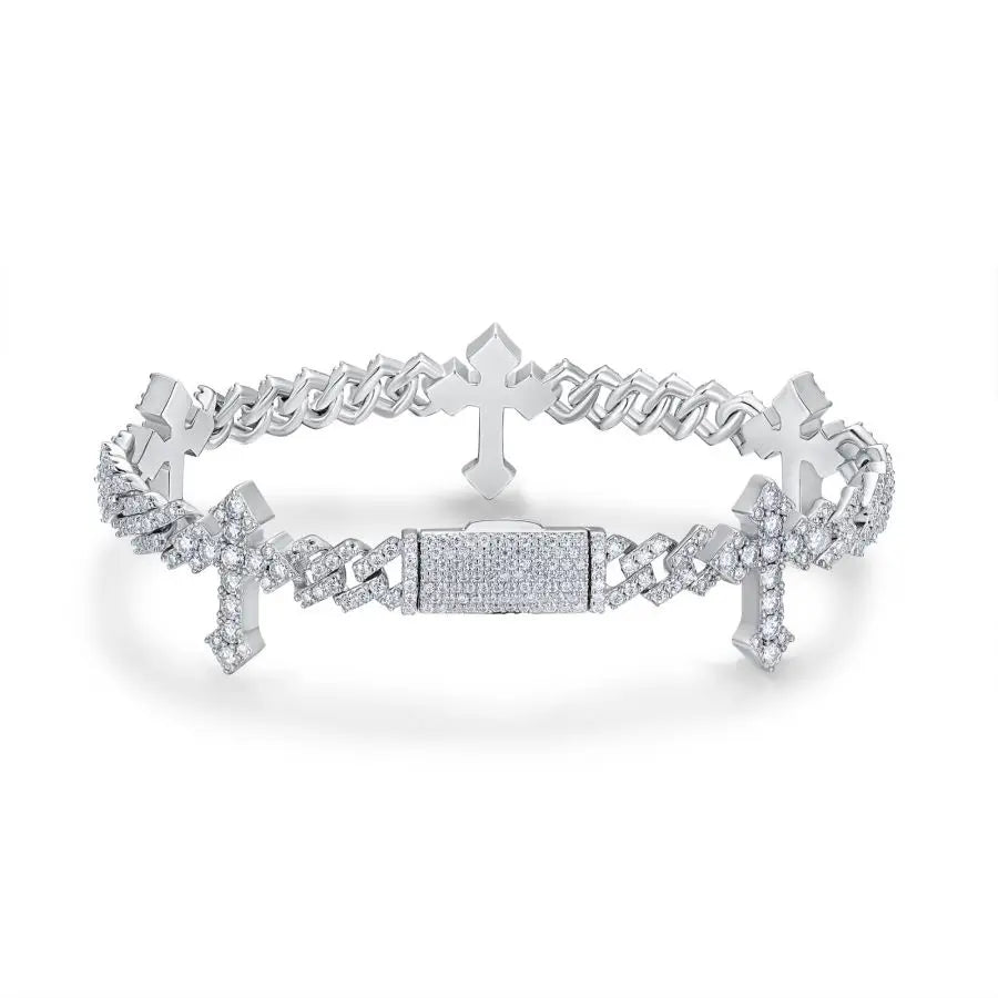 Moissanite Tennis Bracelet with Cross Arrow Design - Lab-Created Moissanite, 925 Silver with 18K Gold Plating, Unisex