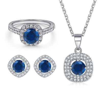 Jewelry Set 925 Sterling Silver Women Jewelry Colorful Stone Ring Necklace Earring Rhodium Plated Jewelry Sets