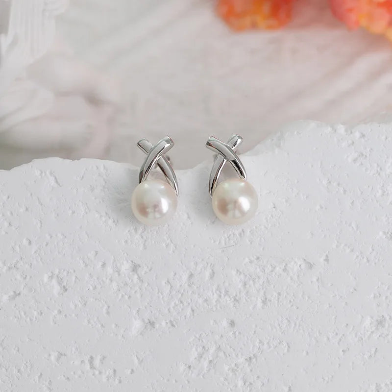 Latest Design Fine jewelry Classic S925 Sterling Silver Freshwater Pearl stud earrings for Women & Girls Wedding Gift