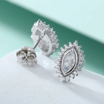 Luxury Sunflower Shaped Marquise Cut 3*6mm Zirconia Women 925 Sterling Silver Stud Earrings