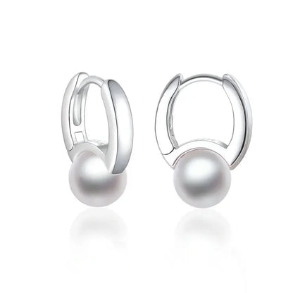 Pearl Earrings Rhodium Plated Jewellery Women Fashion Chunky Hoop Earring Silver