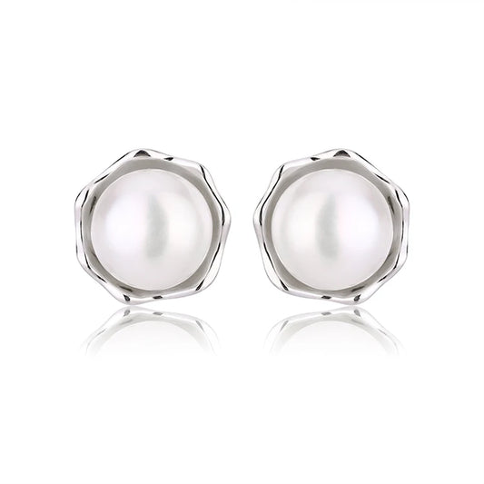 Custom logo jewelry big large round circle fresh water pearl s925 sterling silver women stud earring