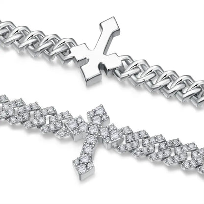 Moissanite Tennis Bracelet with Cross Arrow Design - Lab-Created Moissanite, 925 Silver with 18K Gold Plating, Unisex