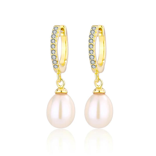 18k gold plated 925 sterling silver drop freshwater pearl women earrings with cubic zirconia