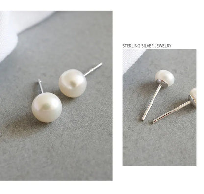 Simple natural freshwater pearl 925 sterling silver post stud earrings