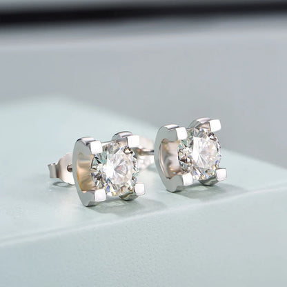 Jeweller Buy Luxury 925 Sterling Silver Stud Earrings VVS Moissanite Round Brilliant Cut Diamond Fashion Jewelry