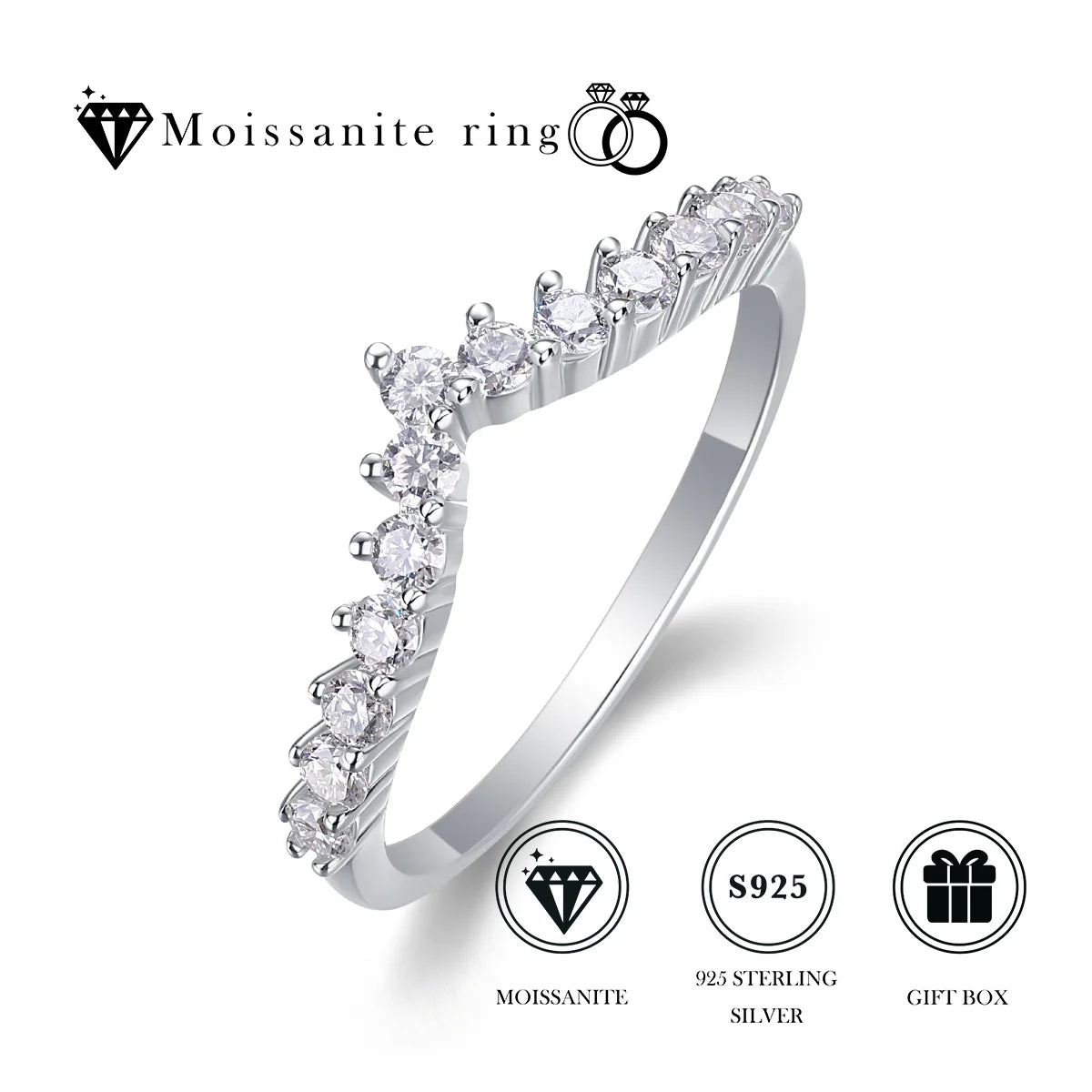 Wholesale Factory Price Bling Iced Out Moissanite Jewelry 925 Silver Diamond Jewelry  Eternity Moissanite Ring