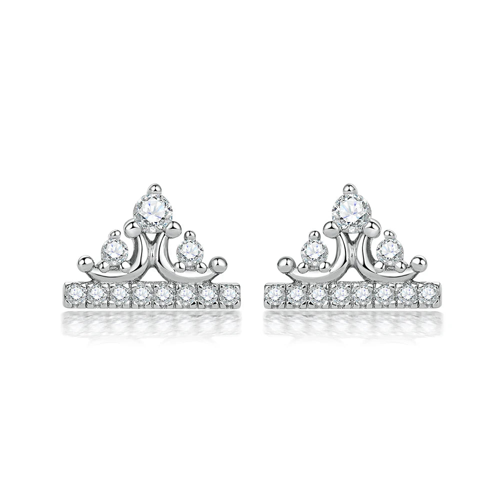 Luxury Crown Shaped Studs Jewelry Women Non Fading Rhodium Plated Earrings 925 Silver