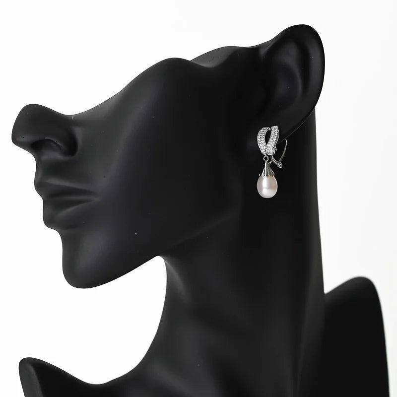 very high quality class freshwater pearl drop earrings cubic zirconia rhodium plated silver jewelry for wedding