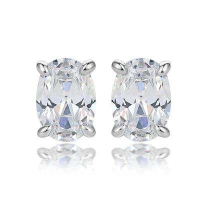 Classic Oval Cut 5*7mm Clear White Zirconia Stone Studs Non Tarnish 925 Silver Earrings