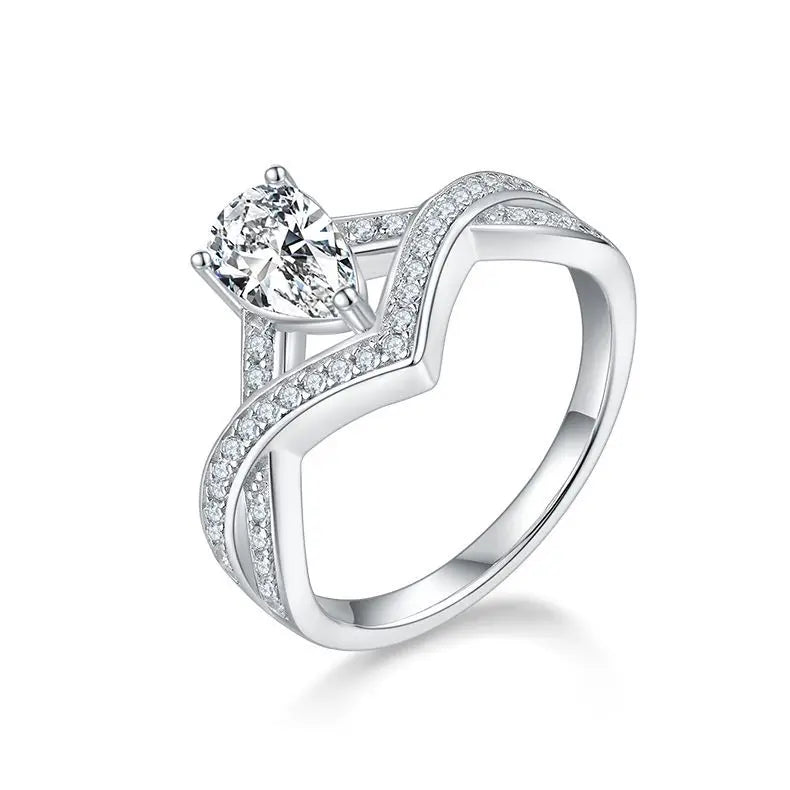 Luxurious Pear-Shaped Moissanite Ring, 5x8mm, S925 Silver with Platinum Plating, Perfect for Daily, Parties, & Gifts