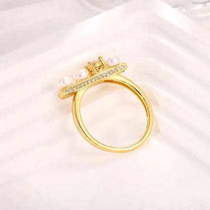 Ladies diamond gold plated sterling silver ring wedding ring with three pearls for women