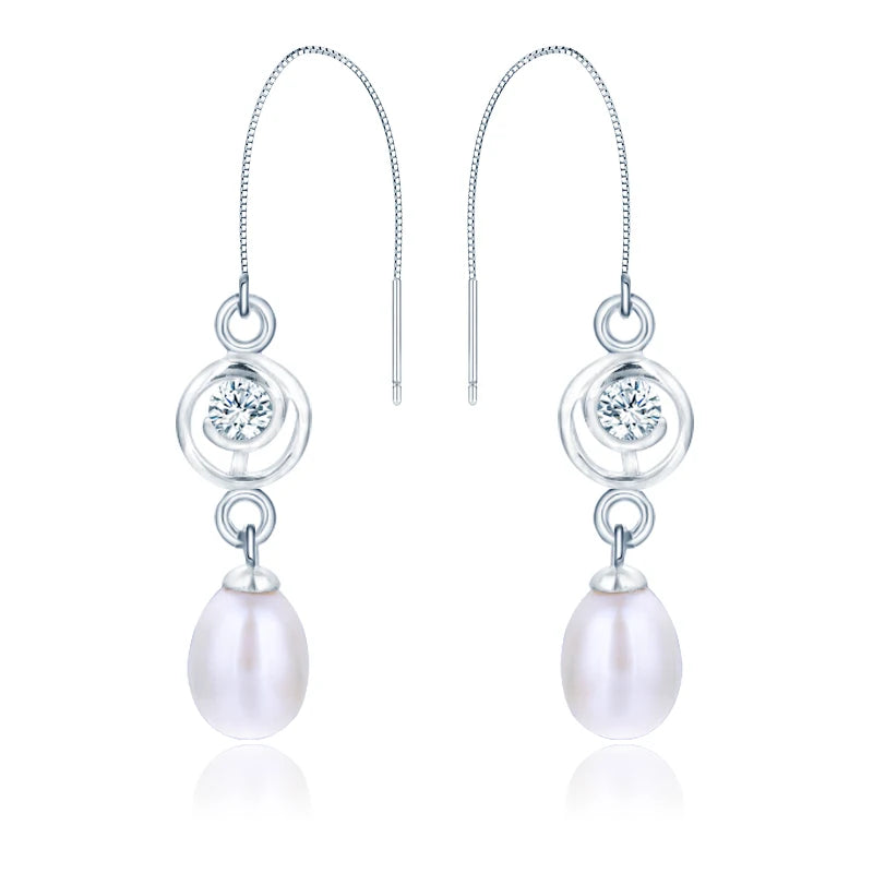 925 Sterling Silver Rhodium Plated Heart Freshwater Pearl pendant drop stud earrings Earrings for Women Wedding Party Gift