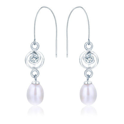 925 Sterling Silver Rhodium Plated Heart Freshwater Pearl pendant drop stud earrings Earrings for Women Wedding Party Gift