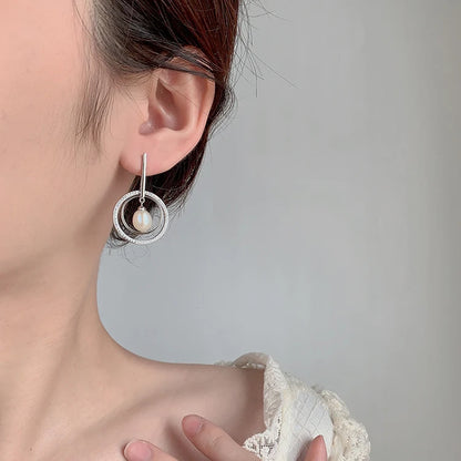 Fine Jewellery White Cubic Zircon Elegant Sterling Silver 925 Fresh Water Pearl Earrings for Women Wedding Party Gift