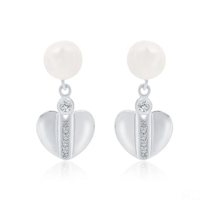 925 Sterling Silver Rhodium Plated Heart Freshwater Pearl pendant drop stud earrings Earrings for Women Wedding Party Gift