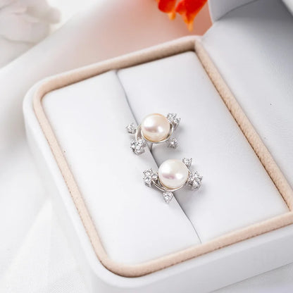 Wholesale cubic zirconia bridal party 925 sterling silver pearl zircon stud earrings for women