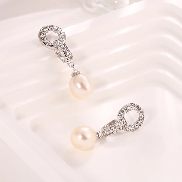 Customized 925 silver wholesale non tarnish natural pearl designers earrings cubic zirconia  plated gold jewelry for women