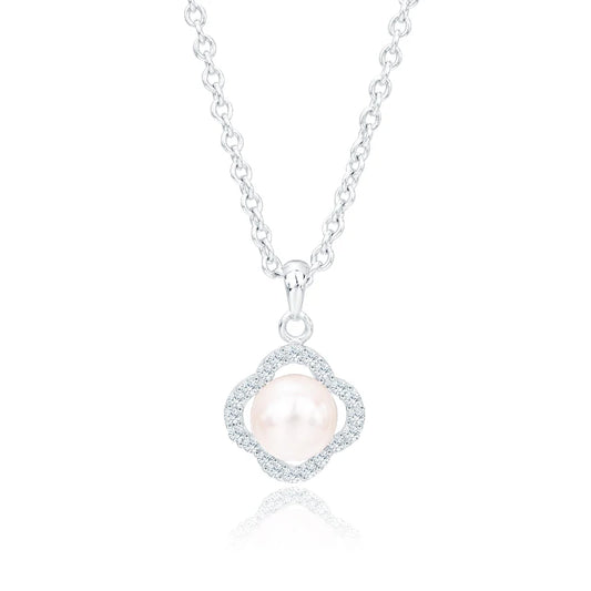 925 sterling silver love heart shape freshwater pearl drop pendant necklace with zircon diamond setting