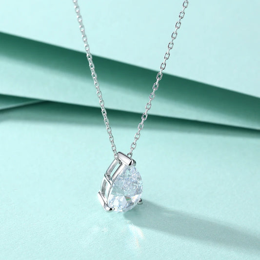 Silver Pendant Pear Shaped 8*12mm Cubic Zirconia Prong Setting Pure Silver Pendant Necklaces for Women
