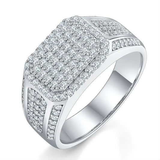 Men's 925 Silver Ring with White Moissanite - Square Design, Stylish Accessory, Ideal Gift for Birthdays & Father's Day