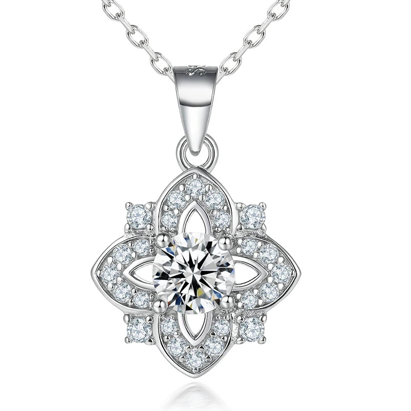 Fashion Flower Shaped Round Cut 5.0mm Rhodium Plated Non Fading 925 Sterling Silver Necklaces