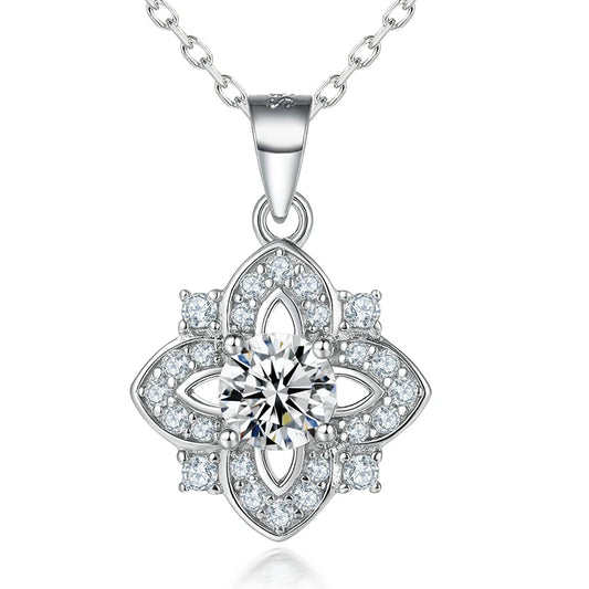 Fashion Flower Shaped Round Cut 5.0mm Rhodium Plated Non Fading 925 Sterling Silver Necklaces