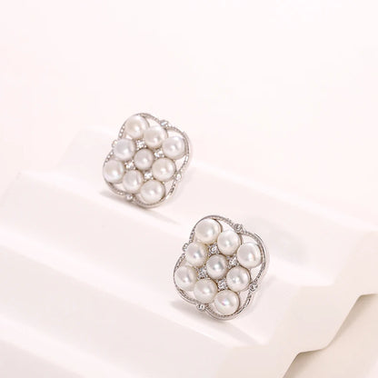 Custom real freshwater pearl Stud earrings luxury jewelry Cubic Zirconia Gold Plated Earrings for Women Wedding Party Gift